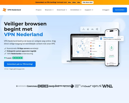 VPN Nederland: nu 75% korting met de zomerdeal! Logo